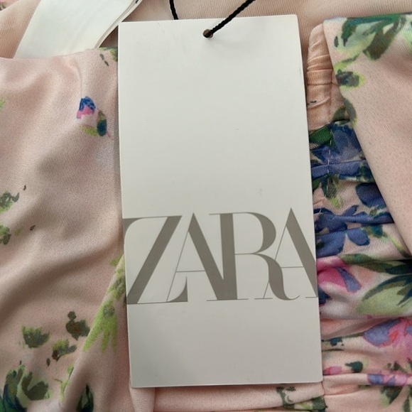 NWT Zara silky floral crop halter corset top light pink S - Picture 12 of 16
